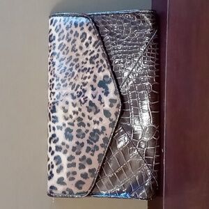 Maurices Brown Faux Animal Print Wallet Clutch *Flaw